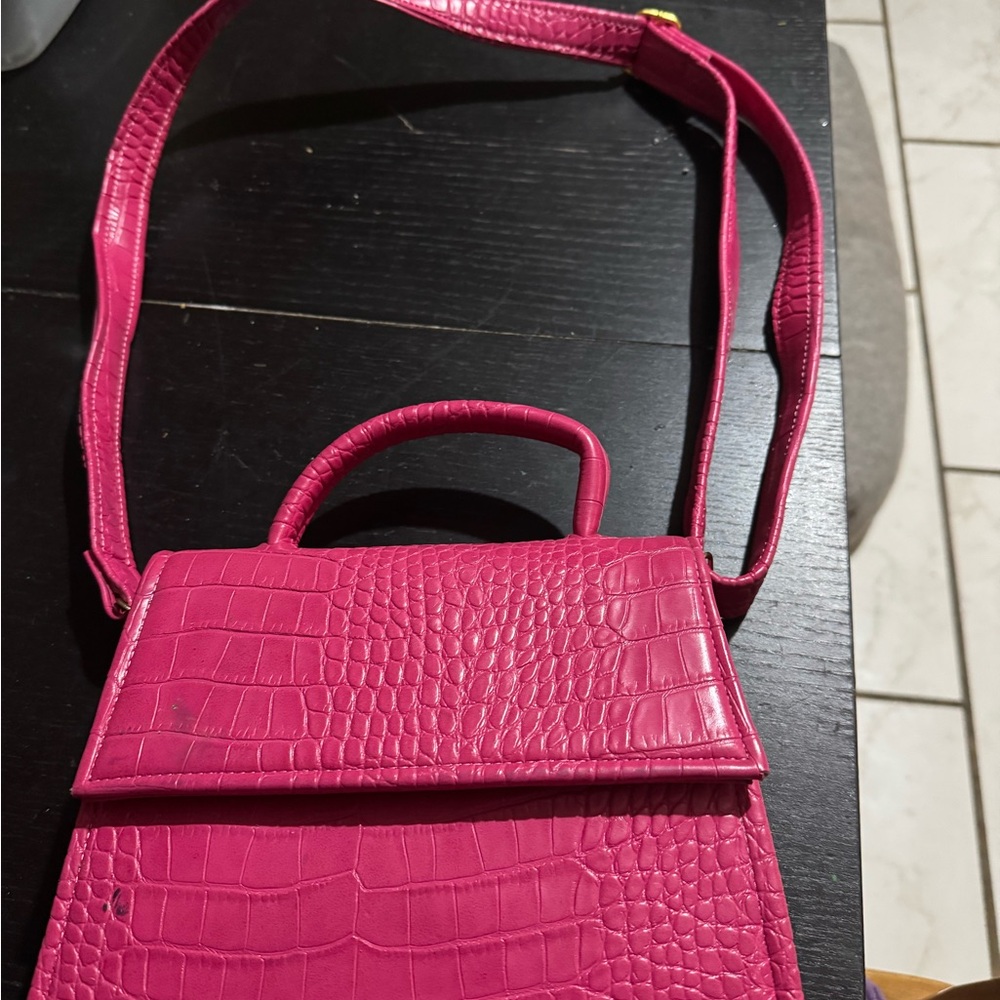 Women's Croc-Embossed Top-Handle Crossbody Bag - Hot Pink